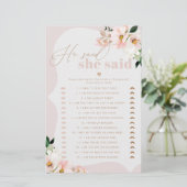 Papier Floral blush Il dit qu'elle a dit nuptiale douche (Debout devant)