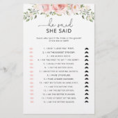 Papier Floral blush Il dit qu'elle a dit nuptiale douche  (Devant)