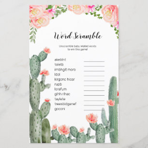 Papier Floral Cactus Aquarelle Word Scramble Jeu