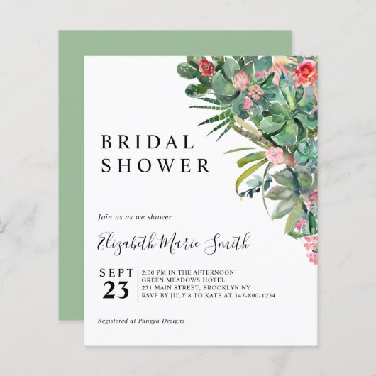 Papier Floral Cactus rose Budget Douche nuptiale Invitati (Devant / Derrière)