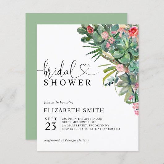 Papier Floral Cactus rose Budget Douche nuptiale Invitati (Devant / Derrière)