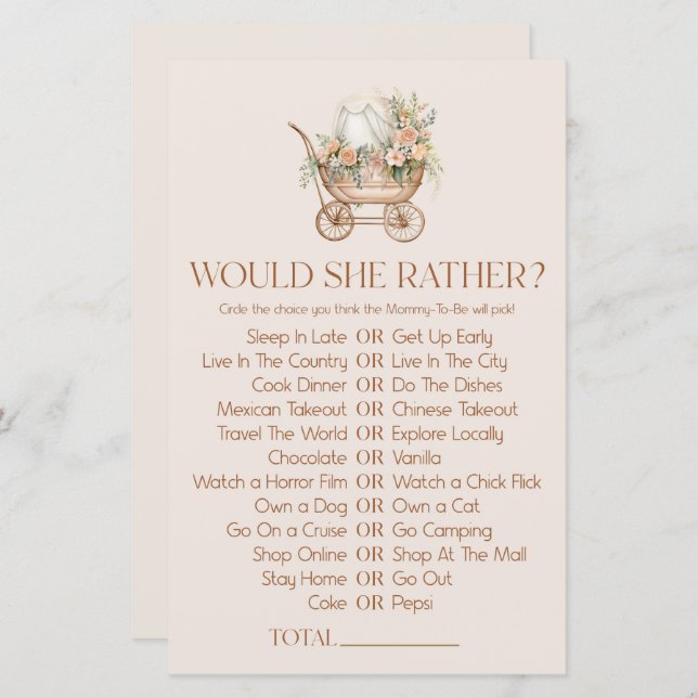 Papier Floral Carriage Voudrait-Elle Plutôt Baby shower J (Devant / Derrière)
