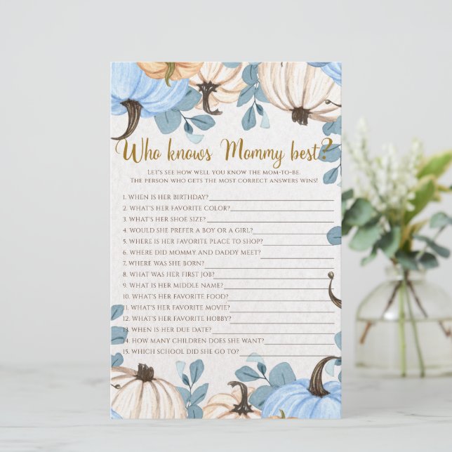 Papier Floral citrouille - Qui connaît maman meilleur jeu (Debout devant)