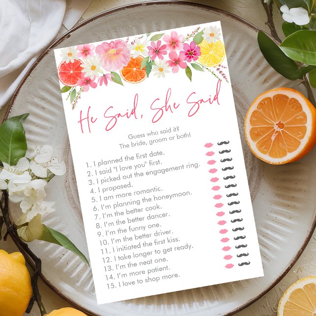 Papier Floral Citrus Il A Dit Qu'Elle A Dit Jeu De Mariag (Créateur téléchargé)