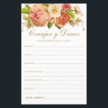 Papier Floral Conseils et souhaits espagnol<br><div class="desc">Ces charmants draps botaniques, écrits à la main dans l'écriture espagnole Advice & Wives (Consejos y Deseos) avec d'élégantes fleurs rose et crème au sommet et de belles polices d'or sont parfaits pour avoir une douche nuptiale, un dîner de répétition ou des invités mariages remplir pour le couple heureux. Les...</div>
