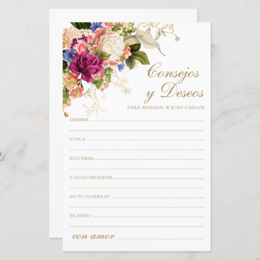 Papier Floral Conseils et souhaits espagnol (Devant / Derrière)