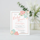 Papier Floral Coral Invitation Turquoise douche nuptiale (Debout devant)