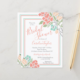 Papier Floral Coral Invitation Turquoise douche nuptiale