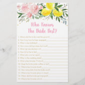 Papier Floral De Citron Rose Qui Connaît La Mariée Meille (Devant)