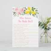 Papier Floral De Citron Rose Qui Connaît La Mariée Meille (Debout devant)