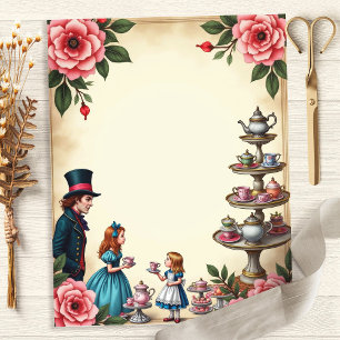 Papier floral de fête de thé vintage Alice Mad Hat