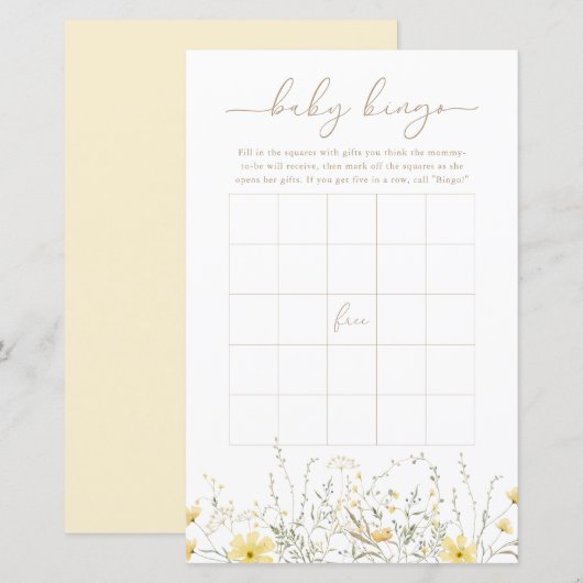 Papier Floral d'or | Baby Bingo Game Card (Devant / Derrière)