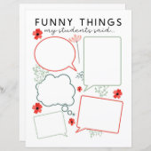 Papier Floral Drôle Que Mes Étudiants Ont Dit (Devant / Derrière)