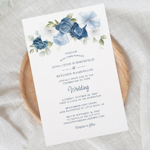 Papier Floral Dusty Bleu Faire-part de mariage botanique
