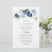 Papier Floral Dusty Bleu Faire-part de mariage botanique (Debout devant)