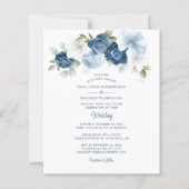 Papier Floral Dusty Blue Budget Faire-part de mariage (Devant)