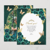 Papier Floral Emerald Gold Butterfly Quinceañera Photo (Devant / Derrière)