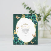 Papier Floral Emerald Gold Butterfly Quinceañera Photo (Debout devant)
