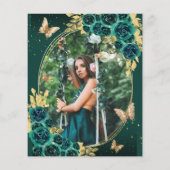 Papier Floral Emerald Gold Butterfly Quinceañera Photo (Dos)
