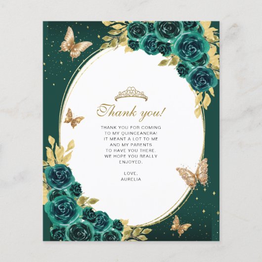 Papier Floral Emerald Gold Butterfly Quinceañera Photo (Devant)