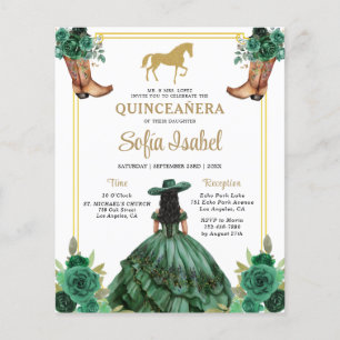 Papier Floral Emerald Green Boots Horse Quinceanera