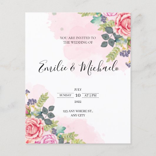 Papier Floral faire-part de mariage (Devant)