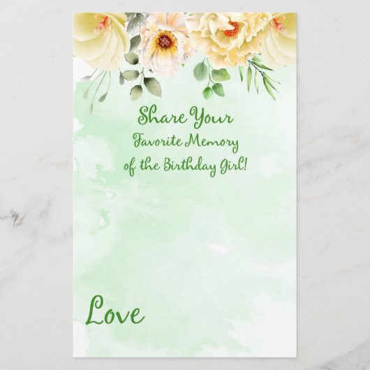 Papier Floral Favorite Mémoire de la fille d'anniversaire (Devant)