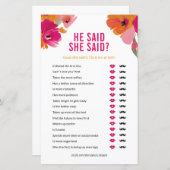 Papier Floral Il A Dit Qu'Elle A Dit Wedding shower Game  (Devant / Derrière)