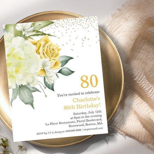 Papier Floral Jaune 80e Budget Invitation Anniversaire