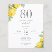 Papier Floral jaune | Invitation budgétaire du 80e annive (Devant)