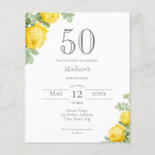 Papier Floral jaune | Invitation budgétaire pour 50e anni (Devant)