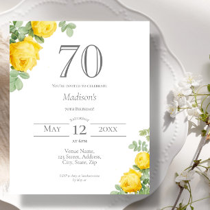 Papier Floral jaune   Invitation budgétaire pour 70e anni