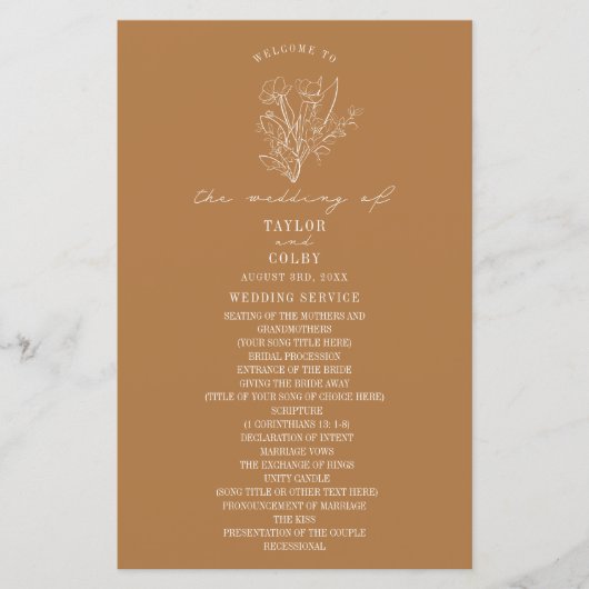 Papier Floral Line Art Goldenrod Jaune Mariage (Devant)