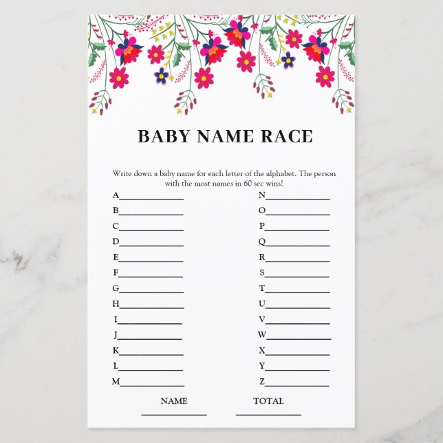 Papier Floral Mexicain Nom de la race Baby shower de jeu (Devant)