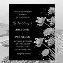 Floral noir et blanc Élégant Mariage simple