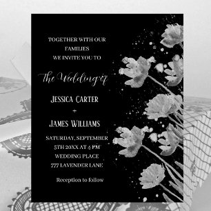 Papier Floral noir et blanc Élégant Mariage simple