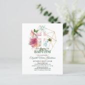 Papier Floral & Or/BUDGET- Invitation Baptême Fille. (Debout devant)