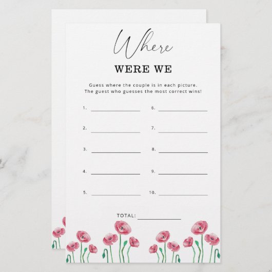 Papier Floral Où étions-nous jeu de douche nuptiale (Devant / Derrière)