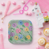 Papier Floral Pastels Amusants, Assiettes Carrées  (Fête)