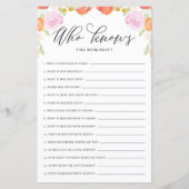 Papier Floral Peach Qui Connaît Maman Meilleur Baby showe (Devant)