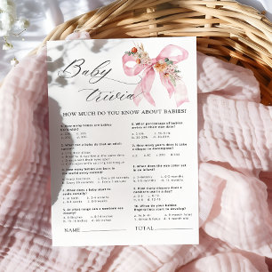 Papier Floral Pink Bow Baby shower Baby Trivia Jeu