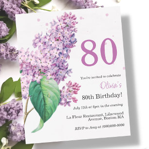 Papier Floral pourpre 80e Invitation d'anniversaire du