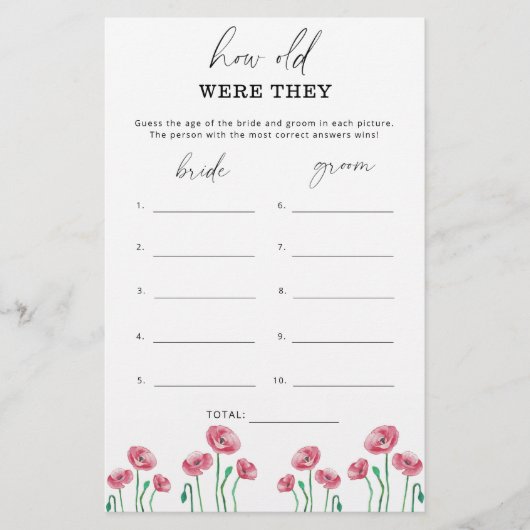 Papier Floral Quel âge avaient-ils la mariée (Devant)