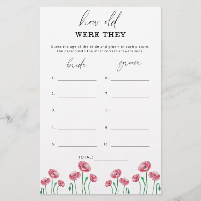 Papier Floral Quel âge avaient-ils la mariée (Devant)