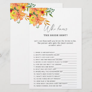 Papier Floral Qui connaît la mariée meilleur jeu