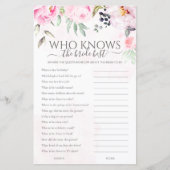 Papier Floral Qui Connaît La Mariée Meilleur Jeu De Fête  (Devant)