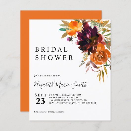 Papier Floral Red Fall Budget Douche nuptiale Invitation (Devant / Derrière)