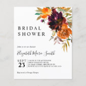 Papier Floral Red Fall Budget Douche nuptiale Invitation (Devant)