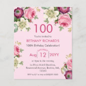 Papier Floral rose | 100e Invitation d'anniversaire du bu (Devant)