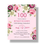 Papier Floral rose | 100e Invitation d'anniversaire du bu